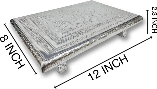 Shubhmangal_Wooden_Pooja_Patla_8X12_Inch_Silver_Flower_Design_|_Temple_Chowki_Wooden_Pooja_Chowki_(Silver,_Pack_Of_1)