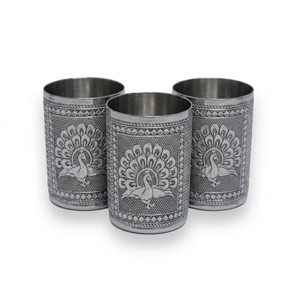 Balaji_Mart_(Pack_Of_3)_Meenakari_Stainless_Steel_Glass_Set_With_Elegant_Peacock_Glass_Set_Water/Juice_Glass_(250_Ml,_Steel,_Steel)