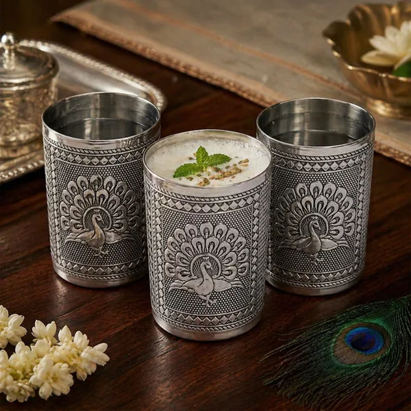 Balaji_Mart_(Pack_Of_3)_Meenakari_Stainless_Steel_Glass_Set_With_Elegant_Peacock_Glass_Set_Water/Juice_Glass_(250_Ml,_Steel,_Steel)