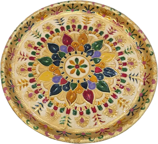 Balaji_Mart_Balaji_Mart_Meenakari_Pooja_Thali_9_Inch_Stainless_Steel_Decorative_Plate_Stainless_Steel,_Aluminium_(1_Pieces,_Gold)