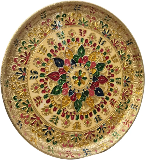 Balaji_Mart_Balaji_Mart_Meenakari_Pooja_Thali_9_Inch_Stainless_Steel_Decorative_Plate_Stainless_Steel,_Aluminium_(1_Pieces,_Gold)