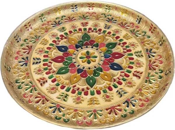 Balaji_Mart_Balaji_Mart_Meenakari_Pooja_Thali_9_Inch_Stainless_Steel_Decorative_Plate_Stainless_Steel,_Aluminium_(1_Pieces,_Gold)
