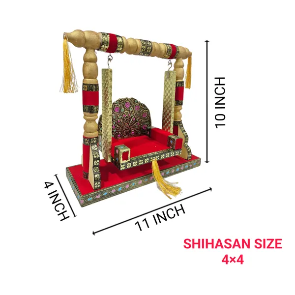 Wooden_Laddu_Gopal_Jhula_with_Decorative_Peacock_Backrest_–_Red_&_Gold_Pooja_Swing_for_Janmashtami