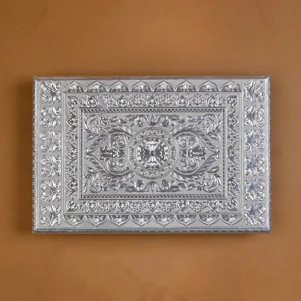 Balaji_Mart_​Silver_Plated_Embossed_Pooja_Bajot_(12x18_Inches)_-_Traditional_Patla_for_Puja_&_Home_Decor__All_Purpose_Chowki_(Silver,_Pack_Of_1)