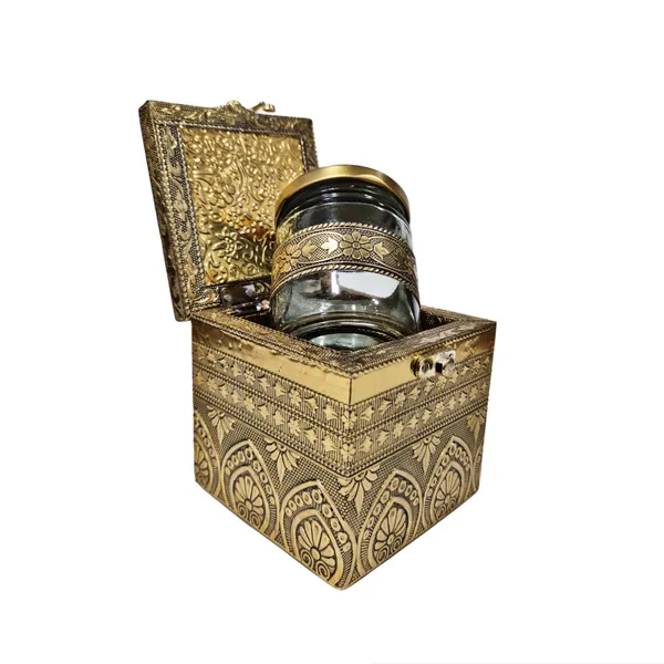 Golden_Embossed_Metal_Storage_Box_With_Decorative_Jar