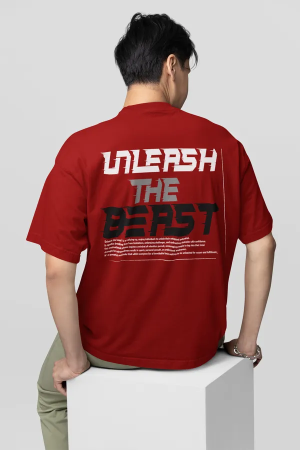 Unleash_The_Beast_Oversized_T_Shirt_For_Bikers_Maroon