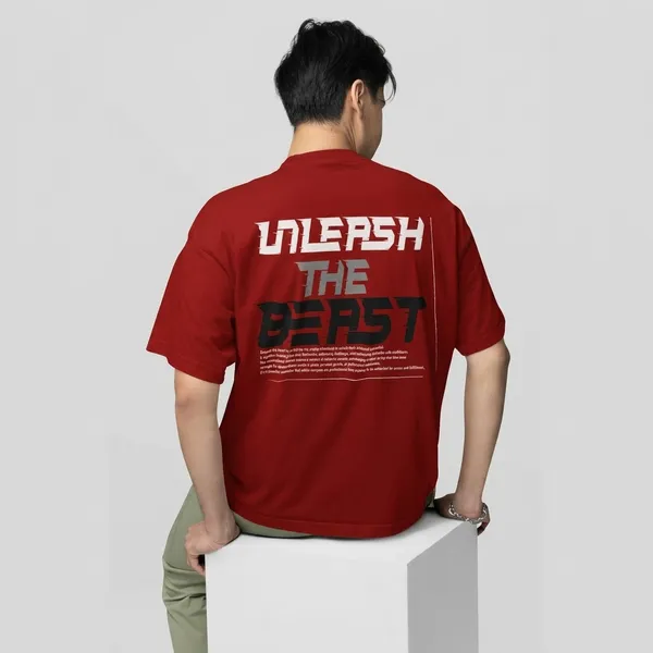Unleash_The_Beast_Oversized_T_Shirt_For_Bikers_Maroon