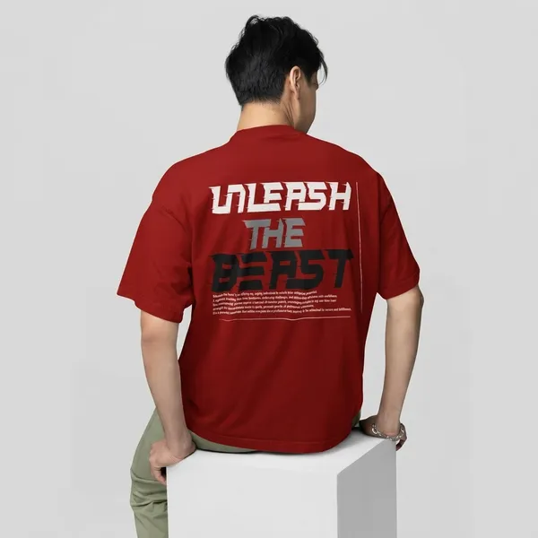 Unleash_The_Beast_Oversized_T_Shirt_For_Bikers_Maroon