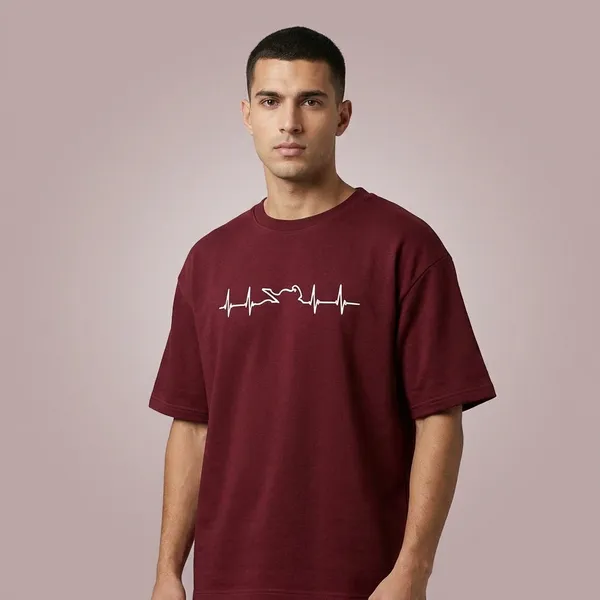 Heartbeat_Of_A_Biker_Oversized_T_Shirt_Maroon