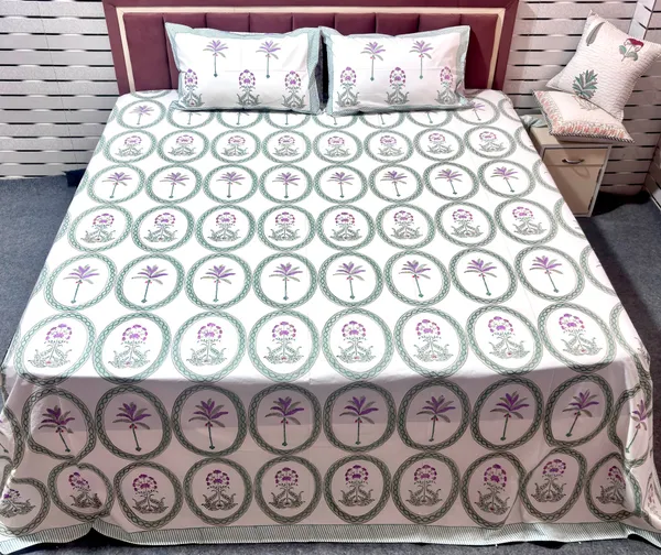 Pure_Cotton_Percale_Marigold_Hand_Block_Print_Bedcover_With_2_Pillow_Covers