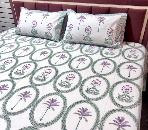 Pure_Cotton_Percale_Marigold_Hand_Block_Print_Bedcover_With_2_Pillow_Covers