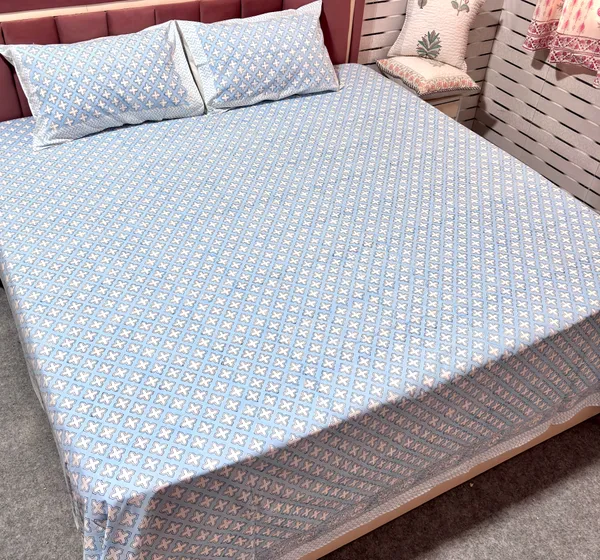 Blue_White_Pure_Cotton_Percale_Bedcover_With_2_Pillow_Covers
