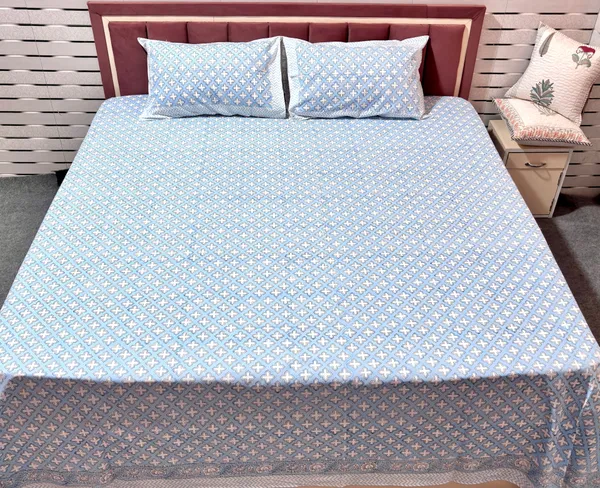 Blue_White_Pure_Cotton_Percale_Bedcover_With_2_Pillow_Covers