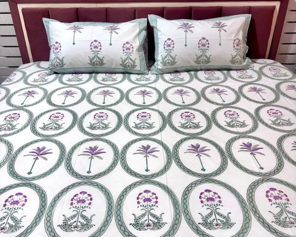 White_Lavender_Pure_Cotton_Percale_Floral_Print_Bedcover_With_2_Pillow_Covers
