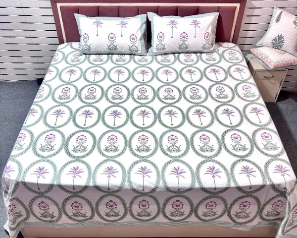 White_Lavender_Pure_Cotton_Percale_Floral_Print_Bedcover_With_2_Pillow_Covers