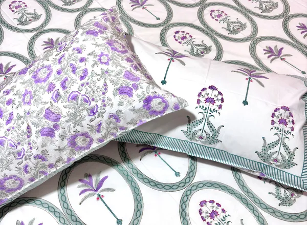 White_Lavender_Pure_Cotton_Percale_Floral_Print_Bedcover_With_2_Pillow_Covers