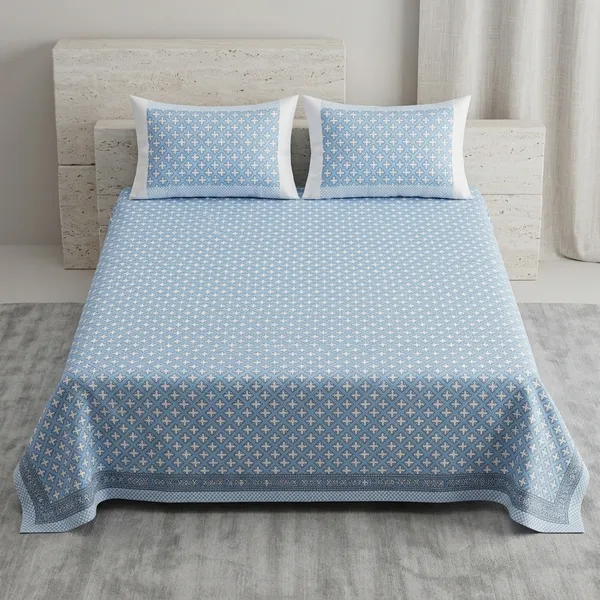 Blue_White_Pure_Cotton_Percale_Bedcover_With_2_Pillow_Covers