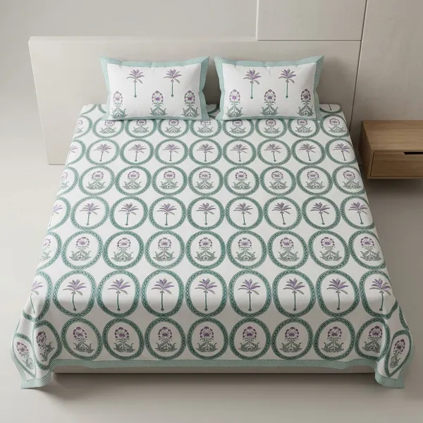 White_Lavender_Pure_Cotton_Percale_Floral_Print_Bedcover_With_2_Pillow_Covers