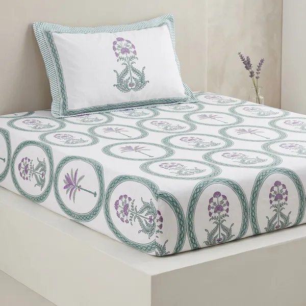 White_Lavender_Pure_Cotton_Percale_Floral_Print_Bedcover_With_2_Pillow_Covers
