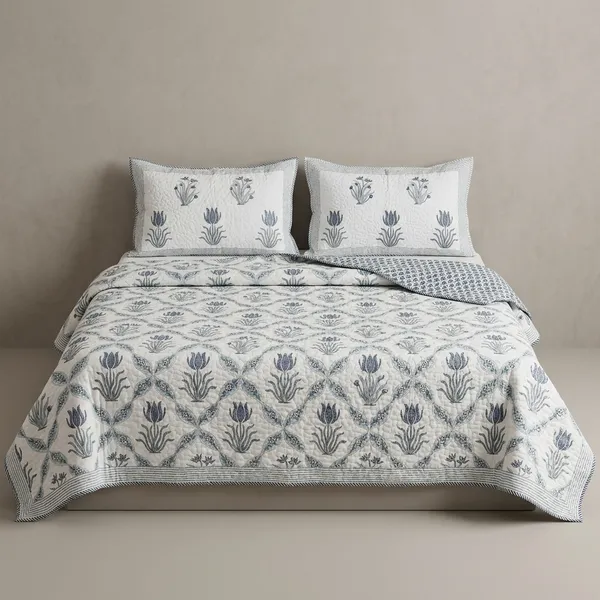 Pure_Cotton_Percale_Hand_Block_Printed_Reversible_Quilted_Bedcover_With_2_Pillow_Covers