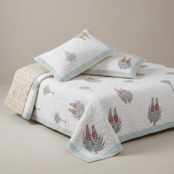 Green_Pure_Cotton_Percale_Kaju_Hand_Block_Reversible_Quilted_Bedcover_With_2_Pillow_Covers