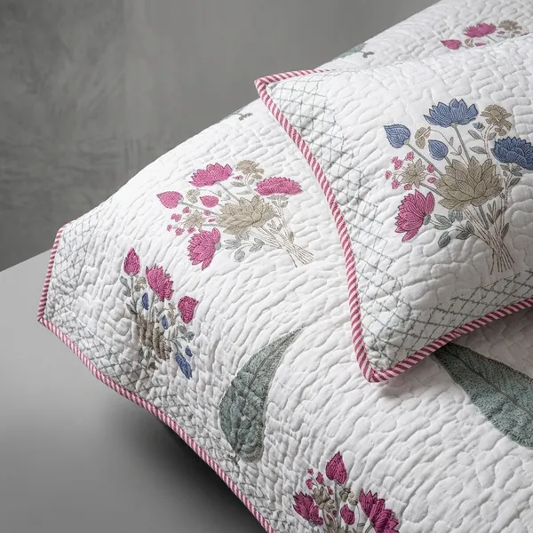 Cotton_Percale_Quilted_Floral_Print_Bedcover_With_2_Pillow_Covers