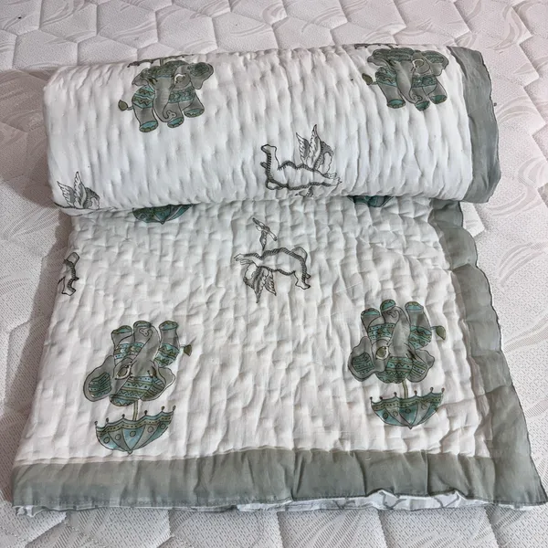 White_Mulmul_Elephant_Print_Quilted_Baby_Blanket