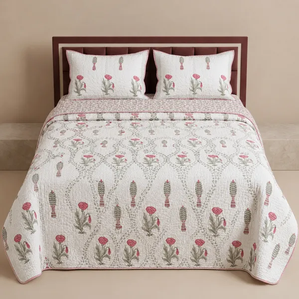 Cotton_Percale_Quilted_Beige_Bedcover_With_2_Pillow_Covers