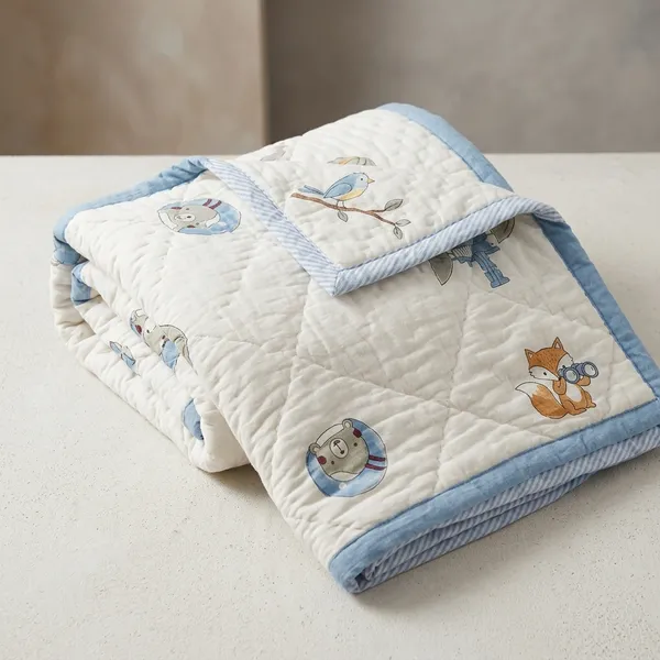 White_Printed_Mulmul_Quilted_Baby_Comforter