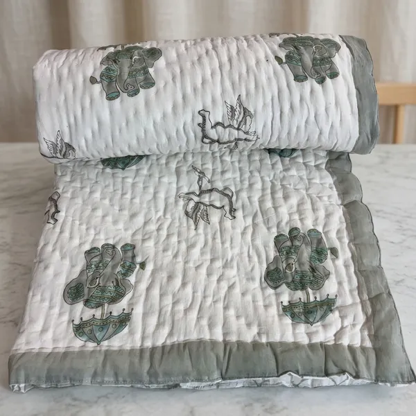 White_Mulmul_Elephant_Print_Quilted_Baby_Blanket