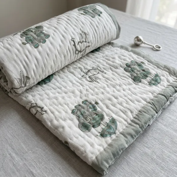 White_Mulmul_Elephant_Print_Quilted_Baby_Blanket