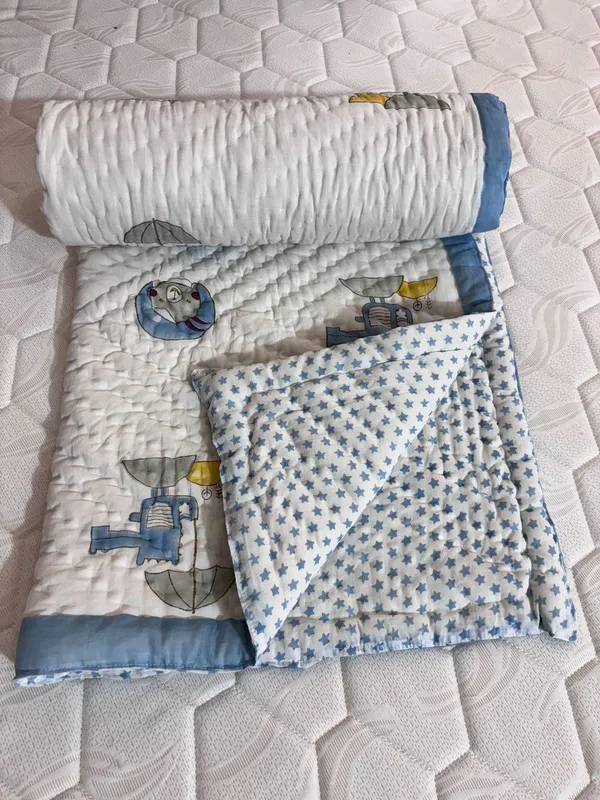 White_Printed_Mulmul_Quilted_Baby_Comforter