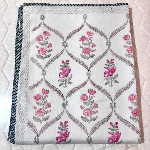 White_Pure_Cotton_Percale_Floral_Print_Bedcover_With_2_Pillow_Covers