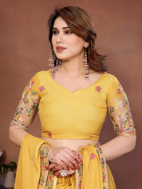Yellow_Star_Georgette_Embroidered_Lehenga_Choli_Set_For_Women