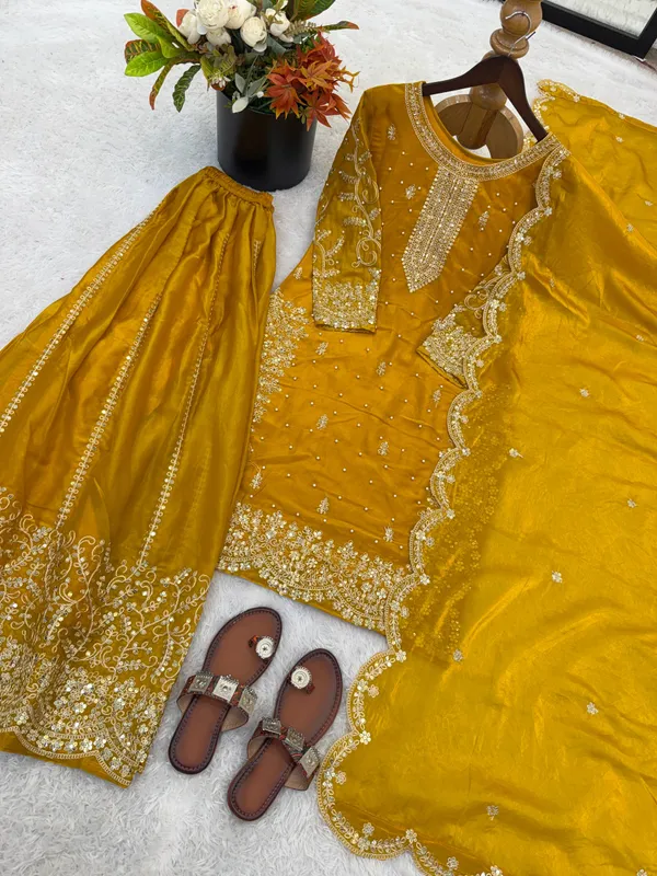 Mustard_Yellow_Frendy_Silk_Embroidered_Sharara_Set_For_Women