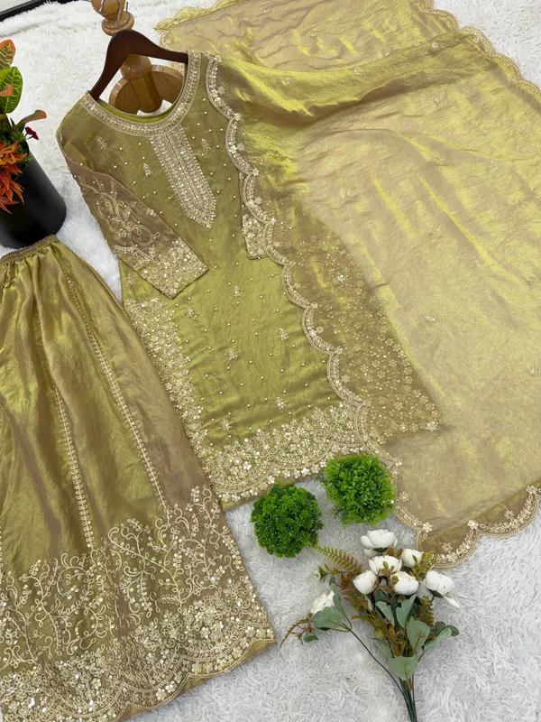 Olive_Green_Frendy_Silk_Embroidered_Sharara_Set_For_Women
