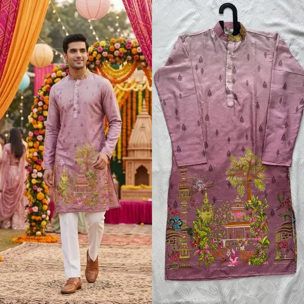 Pink_Cotton_Digital_Print_Kurta_For_Men