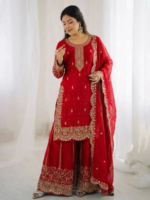 Red_Frendy_Silk_Embroidered_Sharara_Set_For_Women