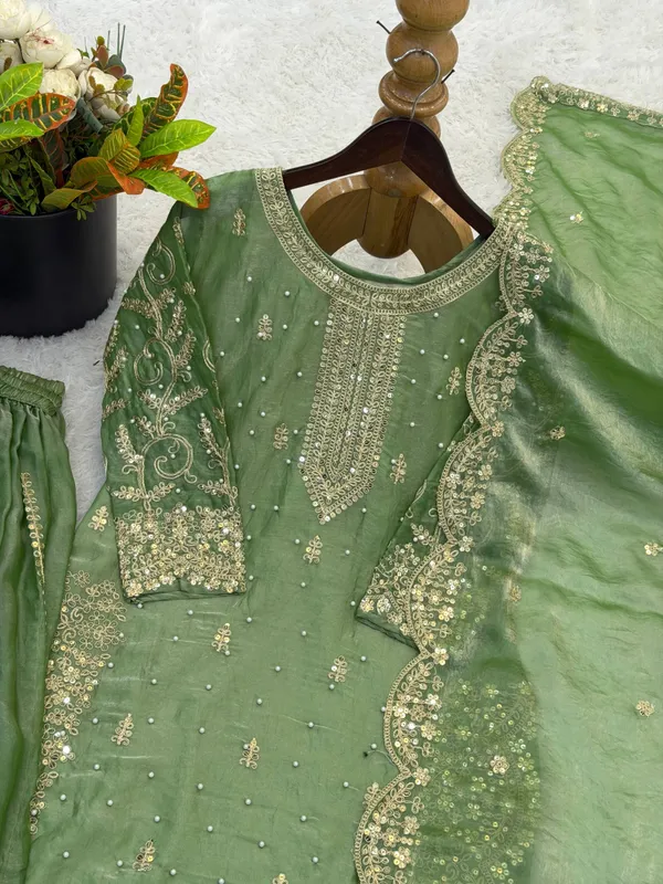 Olive_Green_Frendy_Silk_Embroidered_Sharara_Set_For_Women