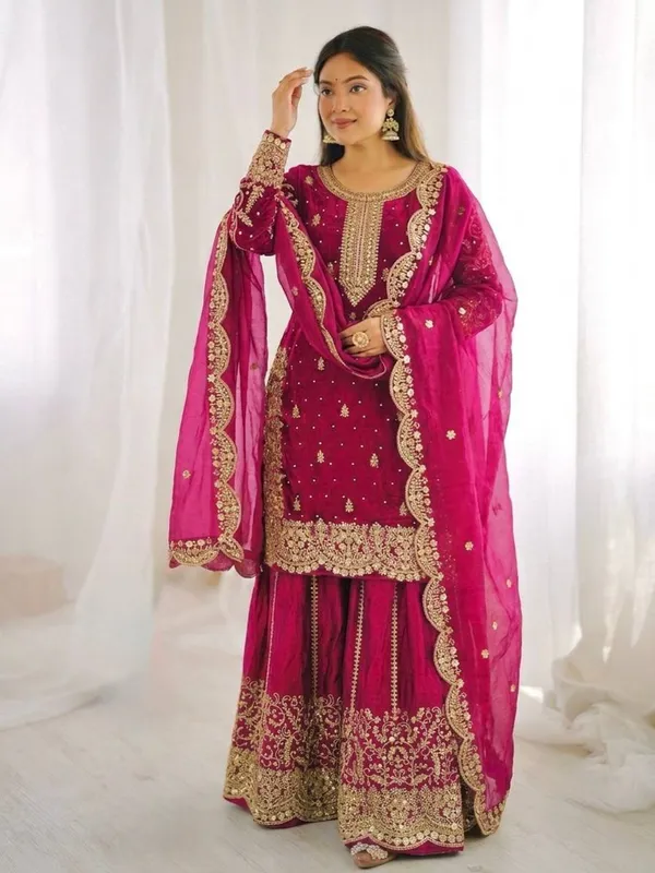 Magenta_Frendy_Silk_Embroidered_Sharara_Set_For_Women