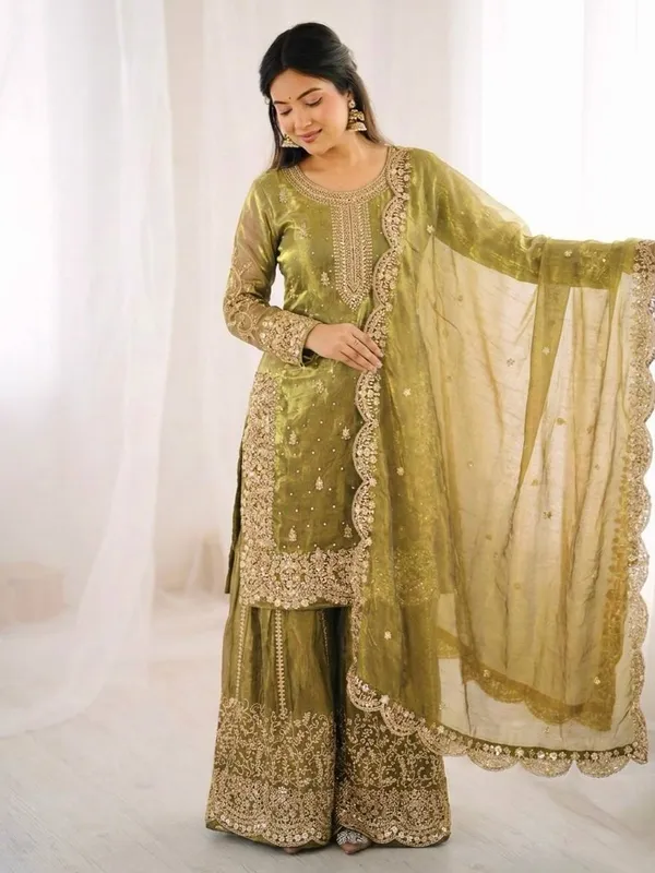 Olive_Green_Frendy_Silk_Embroidered_Sharara_Set_For_Women
