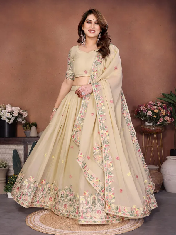 Beige_Star_Georgette_Embroidered_Lehenga_Choli_Set_For_Women