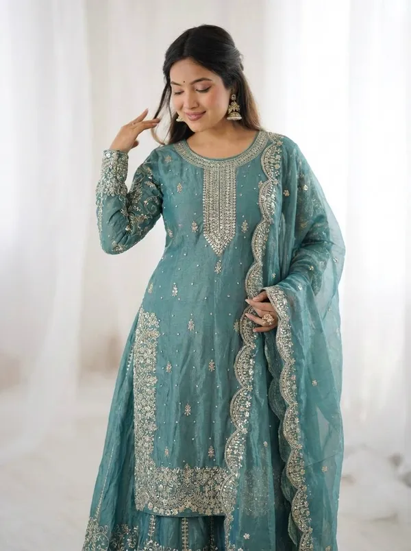 Teal_Green_Frendy_Silk_Embroidered_Sharara_Set_For_Women