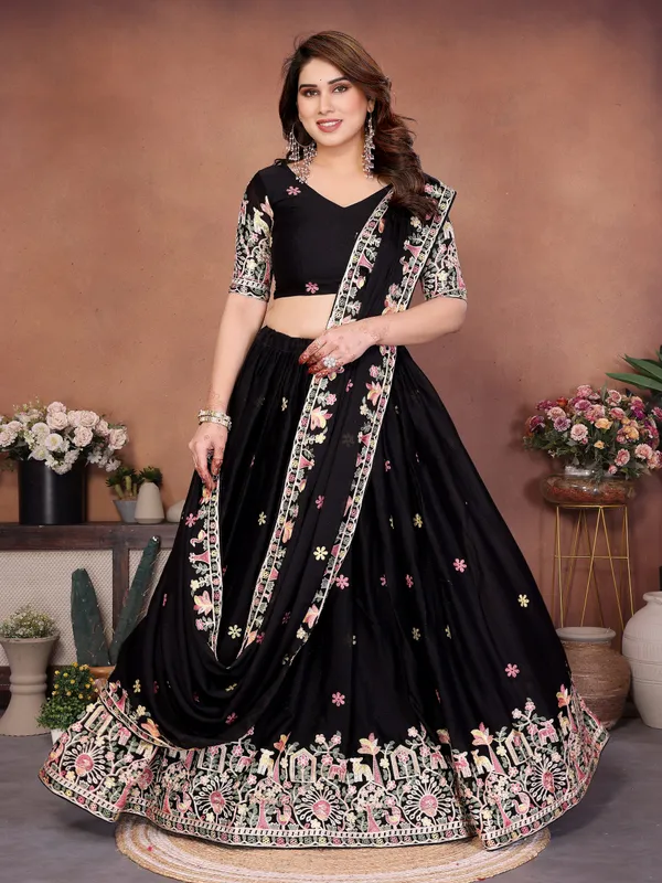 Black_Star_Georgette_Embroidered_Lehenga_Choli_Set_For_Women