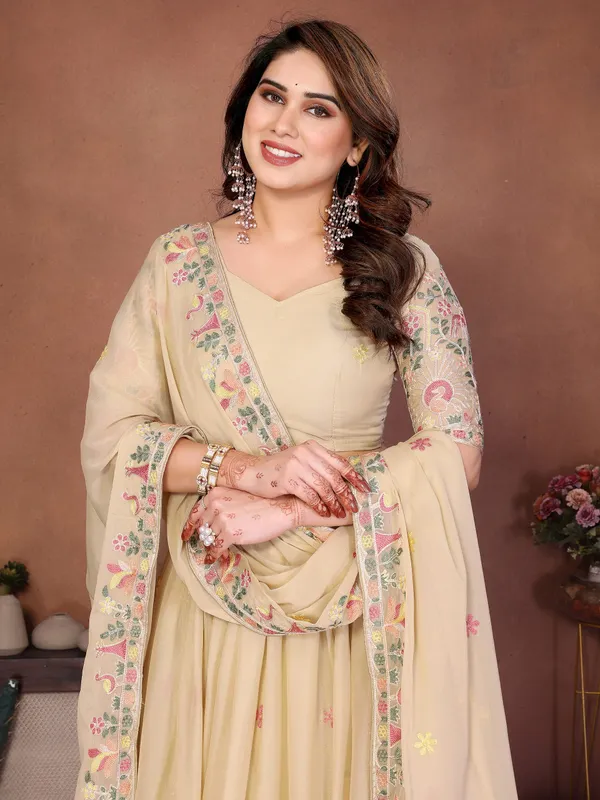 Beige_Star_Georgette_Embroidered_Lehenga_Choli_Set_For_Women