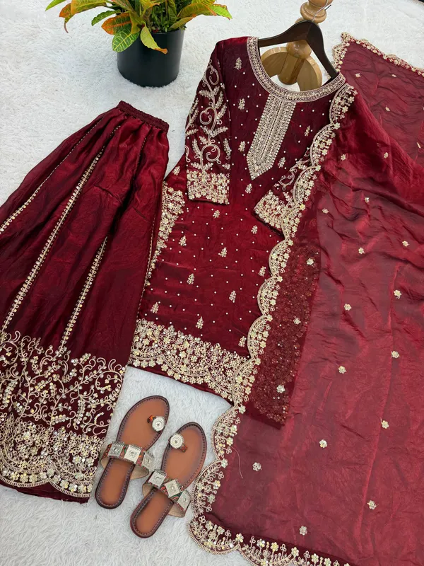 Maroon_Frendy_Silk_Embroidered_Sharara_Set_For_Women
