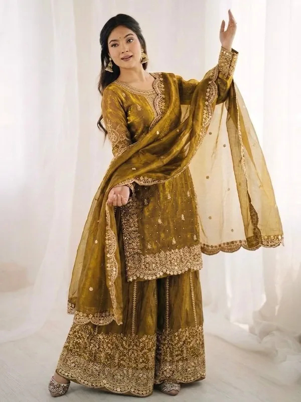 Mustard_Gold_Frendy_Silk_Embroidered_Sharara_Set_For_Women