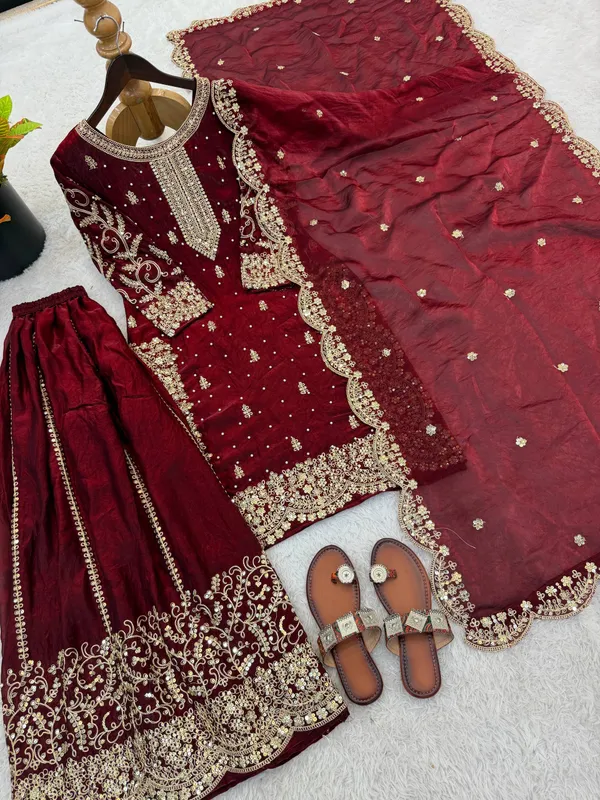 Maroon_Frendy_Silk_Embroidered_Sharara_Set_For_Women