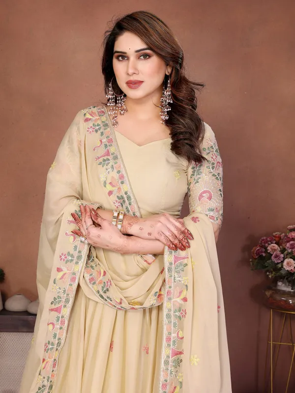 Beige_Star_Georgette_Embroidered_Lehenga_Choli_Set_For_Women