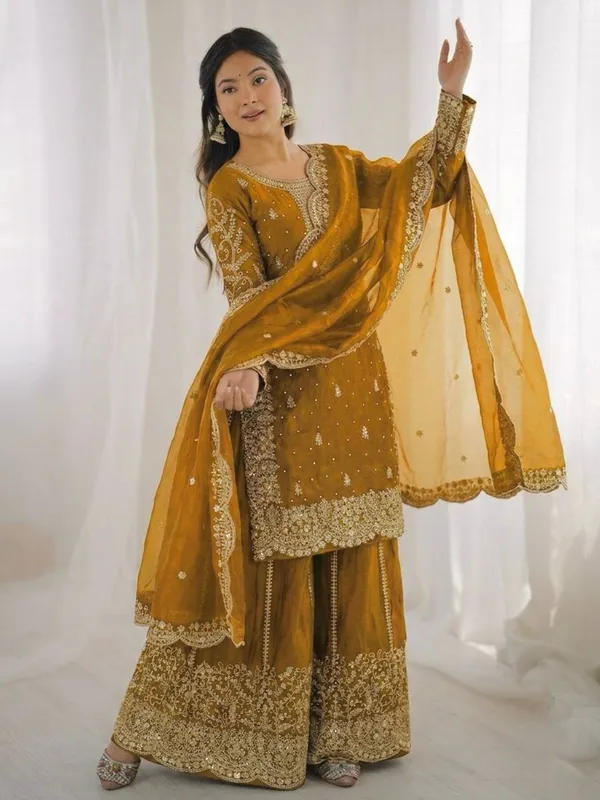 Mustard_Yellow_Frendy_Silk_Embroidered_Sharara_Set_For_Women